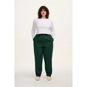 NEW Lucy & Yak Addison Cotton Jeans W34 US 12 Posy Green Wide Tapered Trousers